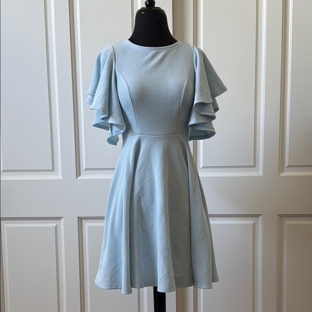 Old Navy Light Blue Mini Dress with Ruffle Sleeves